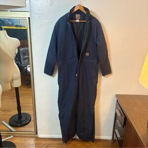 Vintage Berne Winter Insulated Duck Coveralls Navy Blue Workwear Large